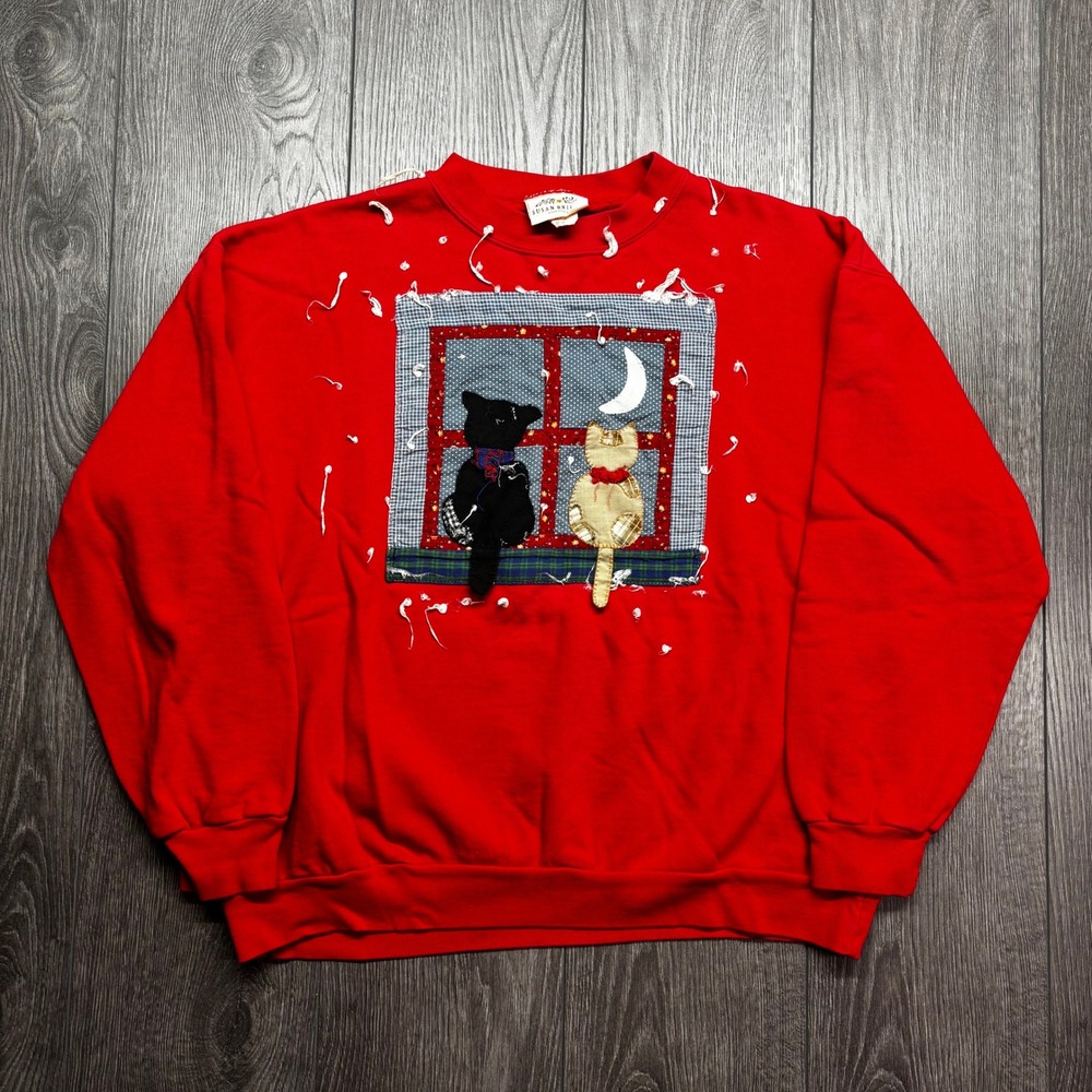 Vintage Susan Bristol Red Cat Window Applique Sweatshirt Womens Medium Canada